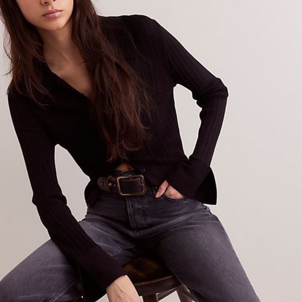 Free People Black Ribbed Button-Down - Picture 2 of 4